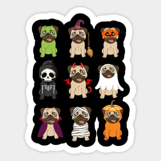 Pugs Halloween Funny Pugs Costume Sticker